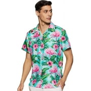 Stylore Hawaiian Shirt for Men Relaxed-Fit Funky Flamingo Turquoise Pink Medium